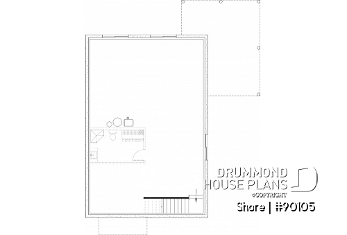 Unfinished basement - Scandinavian eco-friendly house plan, 1 to 4 bedrooms, large kitchen, office, optional basement finish ($) - Shore