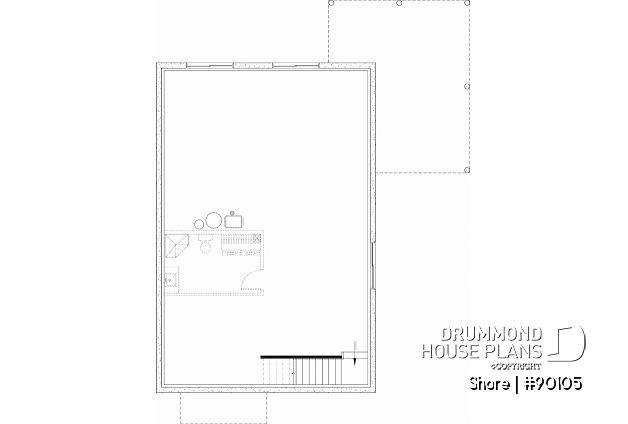 Unfinished basement - Ecological house plan with 3 bedrooms, small modern home, home office - Shore