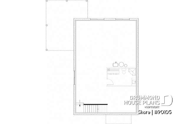 Unfinished basement - Scandinavian eco-friendly house plan, 1 to 4 bedrooms, large kitchen, office, optional basement finish ($) - Shore