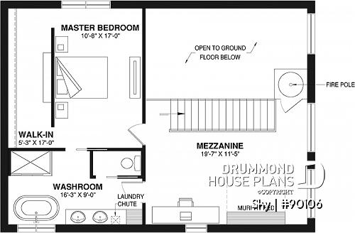 2nd level - Contemporary cottage plan, 3 bedrooms, great kitchen, laundry on main floor, pantry, firemen pole - Sky
