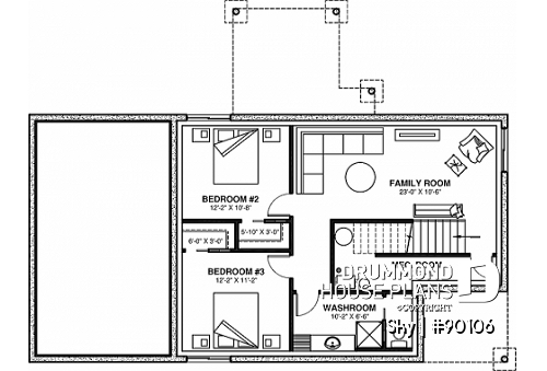 Basement - Contemporary cottage plan, 3 bedrooms, great kitchen, laundry on main floor, pantry, firemen pole - Sky