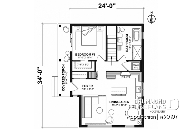 1st level - Side entrance, panoramic view at front, 1 to 3 beds, covered side porch, optional finished basement ($) - Appalachian