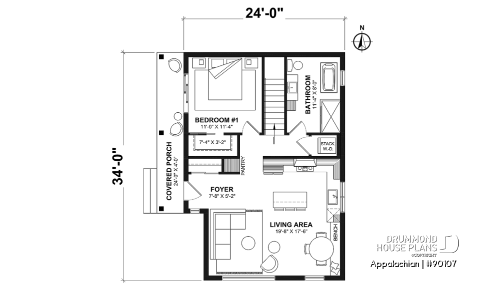 1st level - Side entrance, panoramic view at front, 1 to 3 beds, covered side porch, optional finished basement ($) - Appalachian