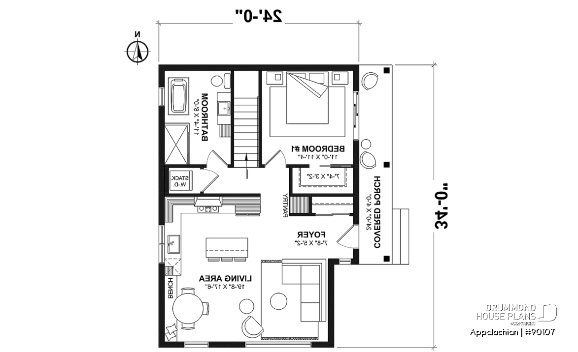 1st level - Side entrance, panoramic view at front, 1 to 3 beds, covered side porch, optional finished basement ($) - Appalachian