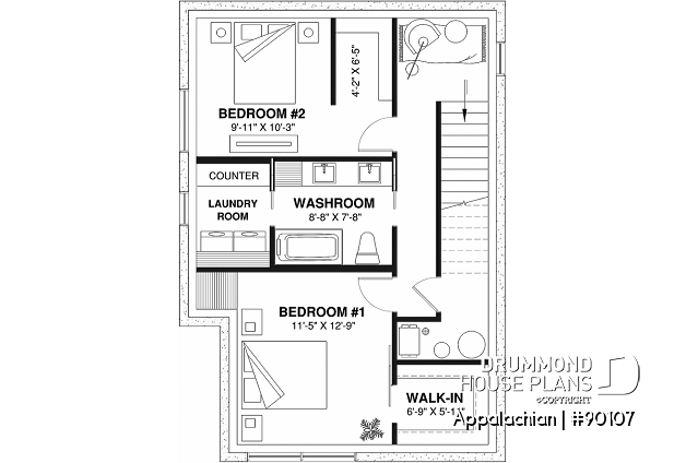 Basement - House plan with 2 bedrooms in finished basement, kitchen, dining and living rooms are on main floor  - Appalachian