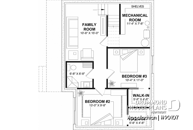 Finished basement - Side entrance, panoramic view at front, 1 to 3 beds, covered side porch, optional finished basement ($) - Appalachian