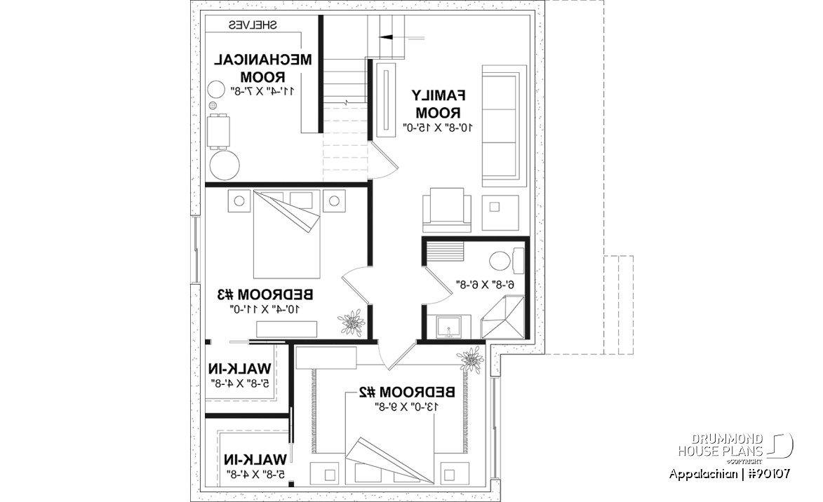 Finished basement - Side entrance, panoramic view at front, 1 to 3 beds, covered side porch, optional finished basement ($) - Appalachian
