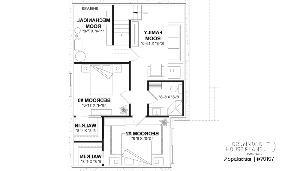 Unfinished basement (Optional $) - Side entrance, panoramic view at front, 1 to 3 beds, covered side porch, optional finished basement ($) - Appalachian
