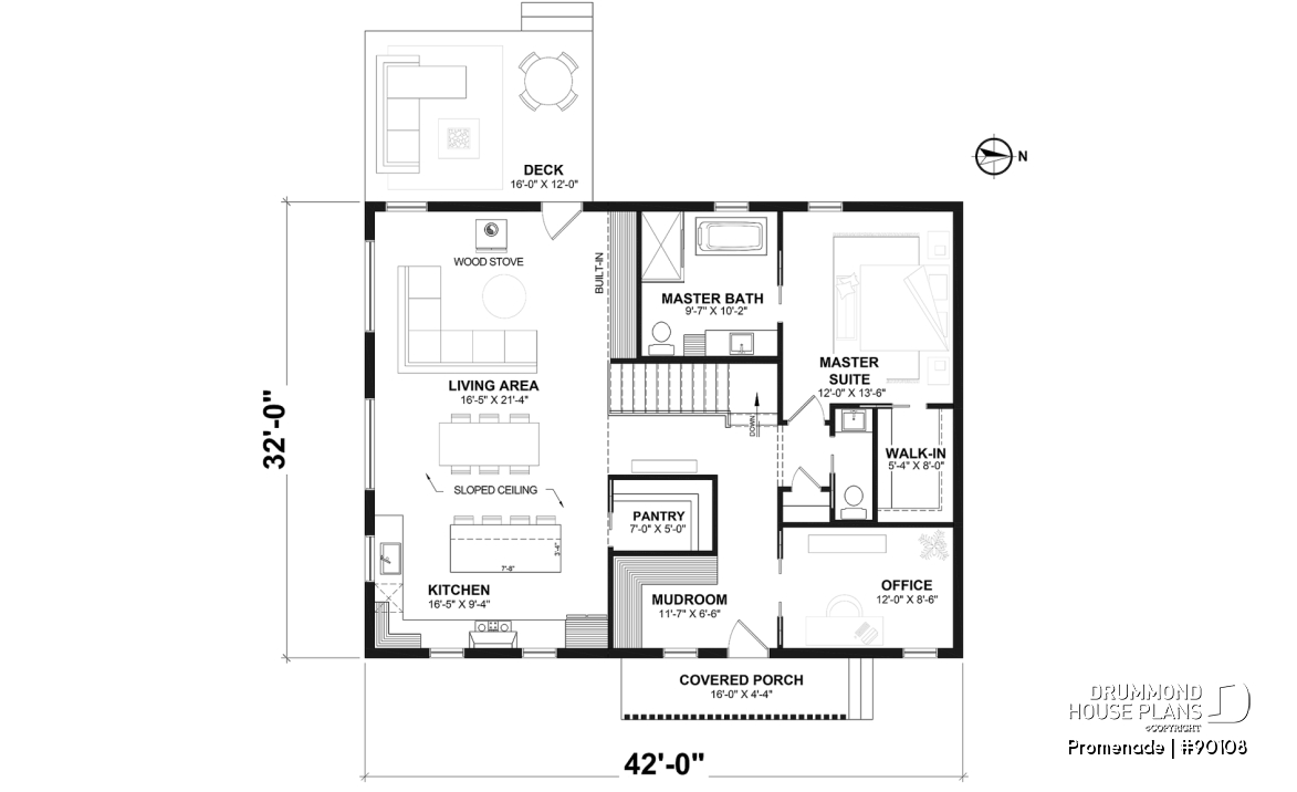 1st level - Environmentally friendly house plan, 1 to 3 beds, den, optional finished basement ($) - Promenade