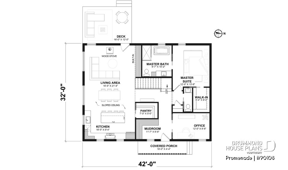 1st level - Environmentally friendly house plan, 1 to 3 beds, den, optional finished basement ($) - Promenade
