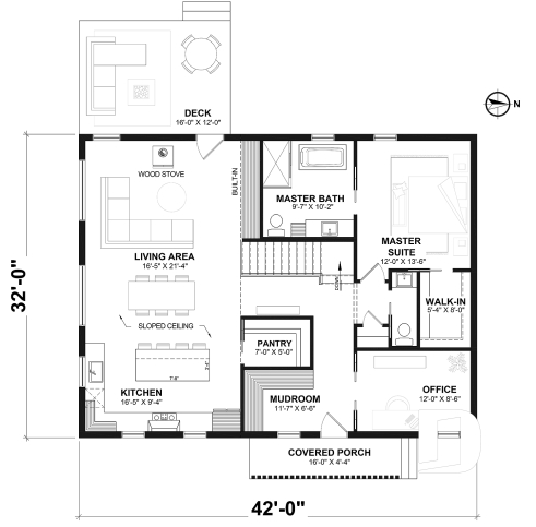 1st level - Environmentally friendly house plan, 1 to 3 beds, den, optional finished basement ($) - Promenade