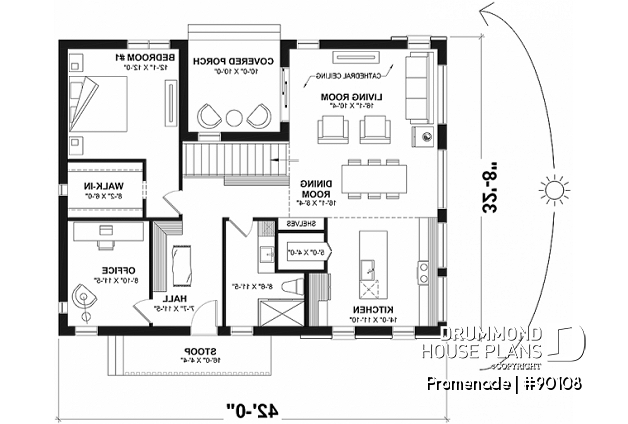 1st level - Environmentally friendly house plan, 1 to 5 beds, home office, 2 family rooms, kids' secret room - Promenade
