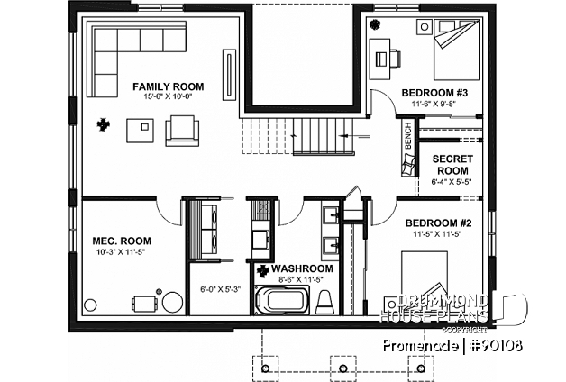 Basement - Environmentally friendly house plan, 1 to 5 beds, home office, 2 family rooms, kids' secret room - Promenade