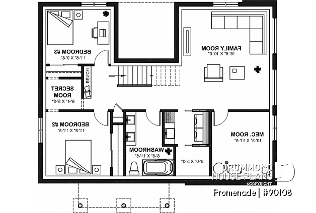 Basement - Environmentally friendly house plan, 1 to 5 beds, home office, 2 family rooms, kids' secret room - Promenade