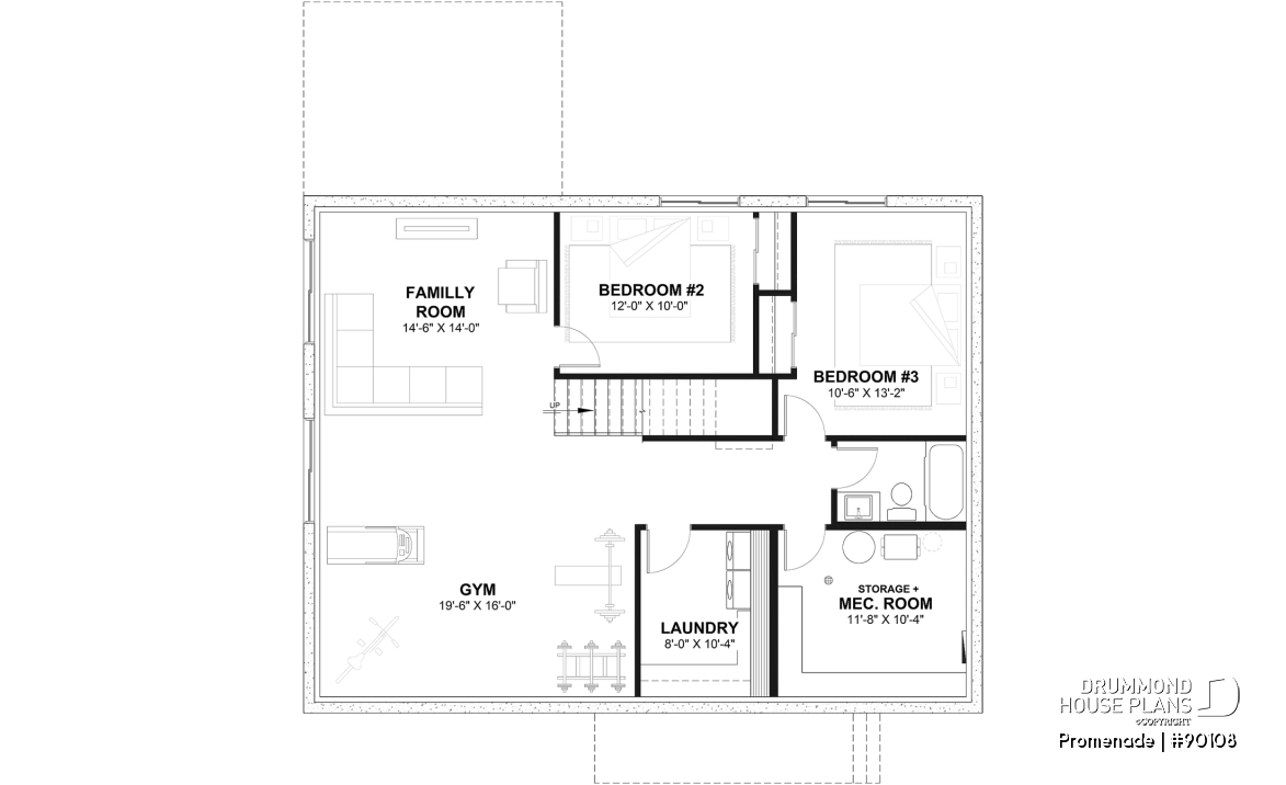 Finished basement - Environmentally friendly house plan, 1 to 3 beds, den, optional finished basement ($) - Promenade