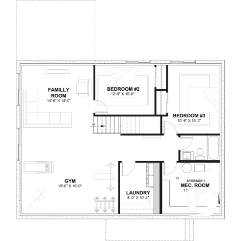 Finished basement - Environmentally friendly house plan, 1 to 3 beds, den, optional finished basement ($) - Promenade