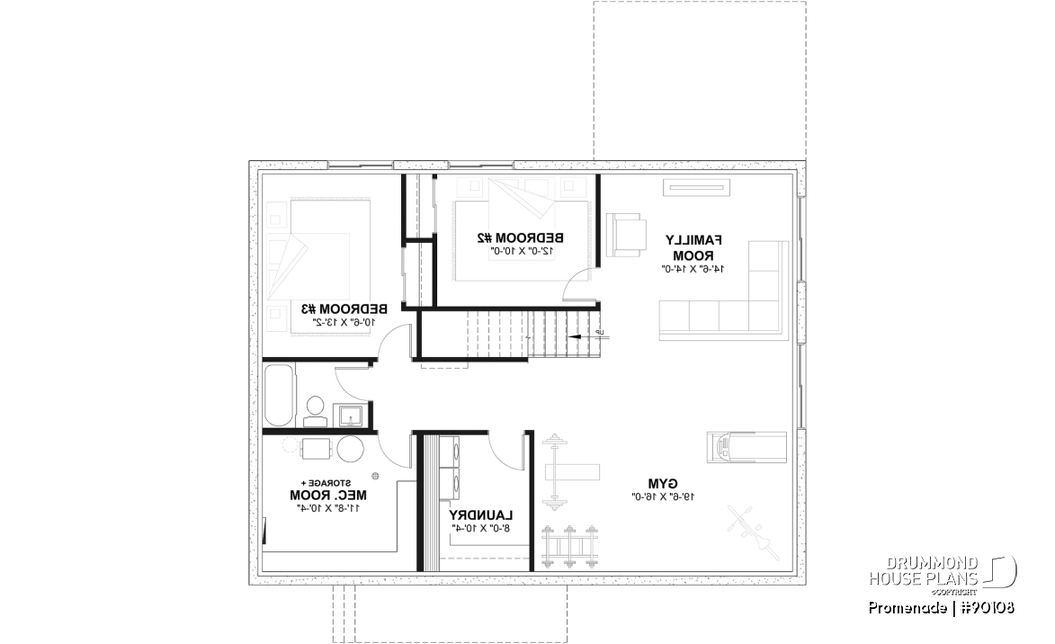 Finished basement - Environmentally friendly house plan, 1 to 3 beds, den, optional finished basement ($) - Promenade
