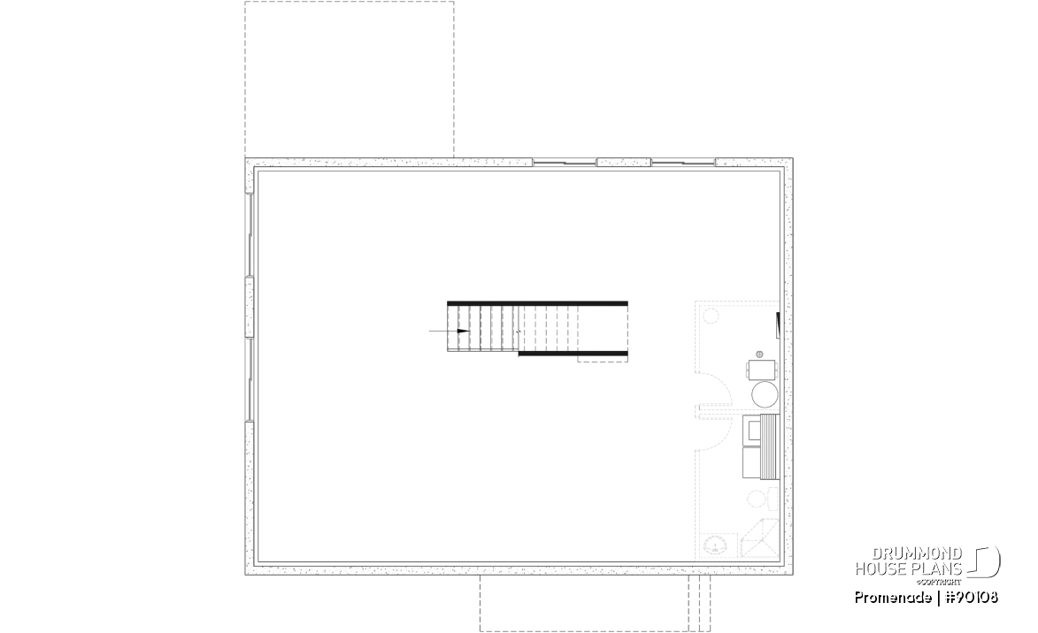 Unfinished basement - Environmentally friendly house plan, 1 to 3 beds, den, optional finished basement ($) - Promenade