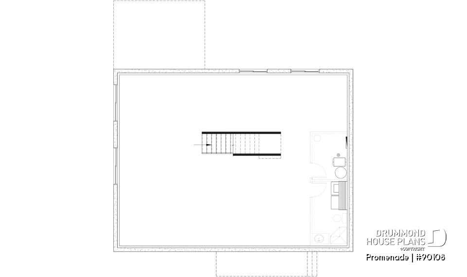 Unfinished basement - Environmentally friendly house plan, 1 to 3 beds, den, optional finished basement ($) - Promenade
