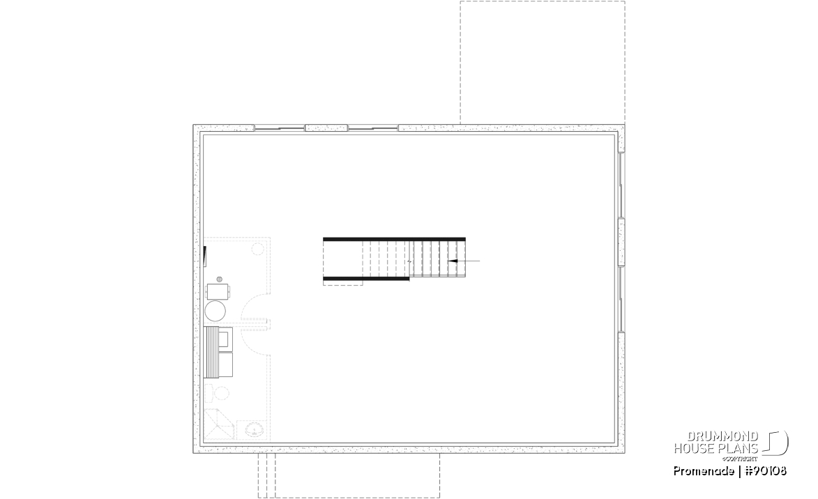 Unfinished basement - Environmentally friendly house plan, 1 to 3 beds, den, optional finished basement ($) - Promenade
