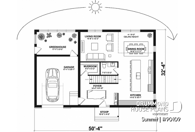 1st level - Cool house plan with a suspended reading nook above living room and a climbing wall on 2nd floor - Summit