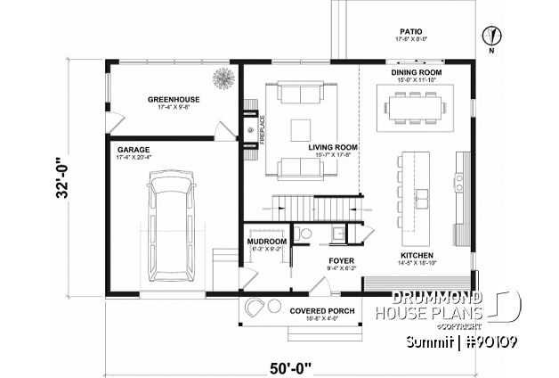 1st level - Cool house plan with a suspended reading nook above living room and a climbing wall on 2nd floor - Summit