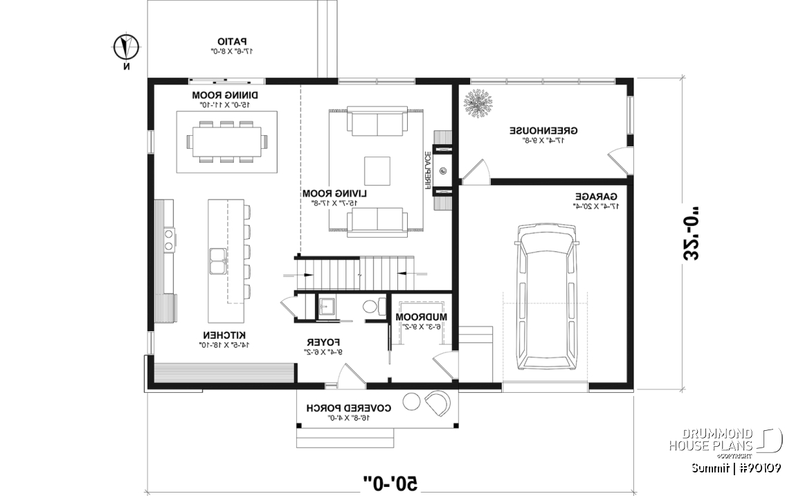 1st level - Modern eco-friendly house plan with a greehouse and a private master bedroom and home office on second floor - Summit