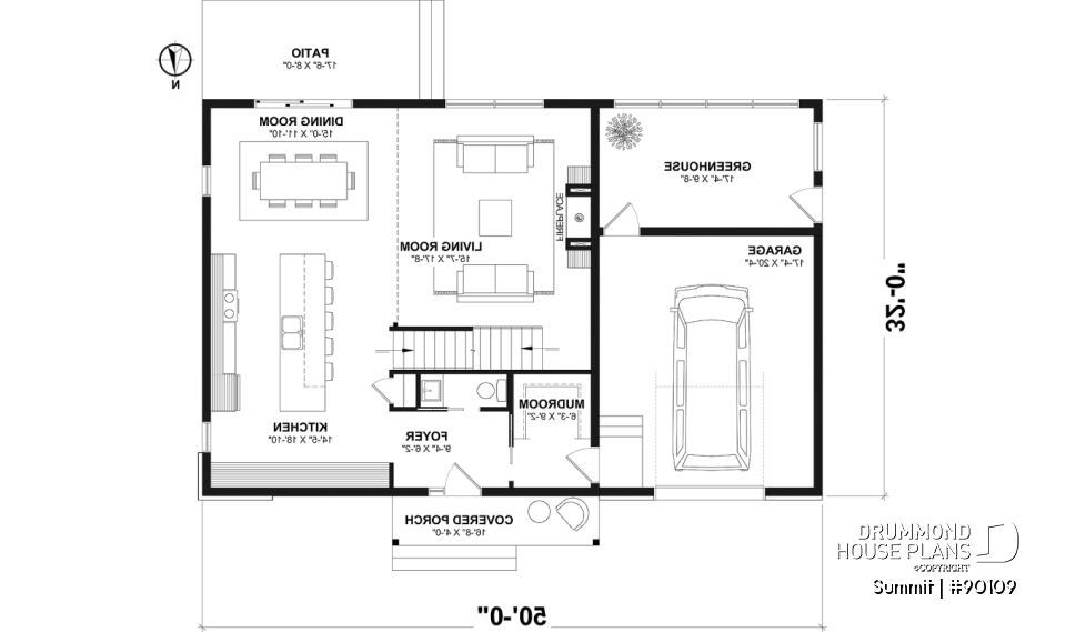 1st level - Modern eco-friendly house plan with a greehouse and a private master bedroom and home office on second floor - Summit