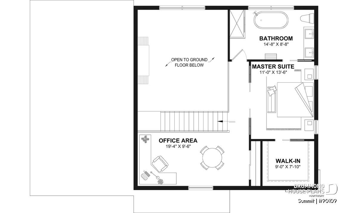 2nd level - Modern eco-friendly house plan with a greehouse and a private master bedroom and home office on second floor - Summit