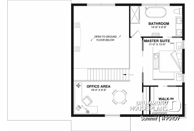 2nd level - Cool house plan with a suspended reading nook above living room and a climbing wall on 2nd floor - Summit