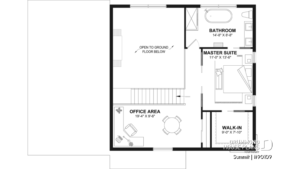 2nd level - Modern eco-friendly house plan with a greehouse and a private master bedroom and home office on second floor - Summit