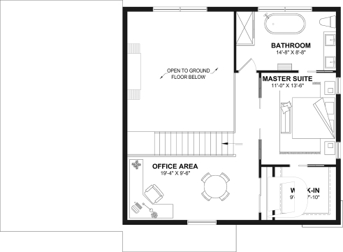 2nd level - Modern eco-friendly house plan with a greehouse and a private master bedroom and home office on second floor - Summit