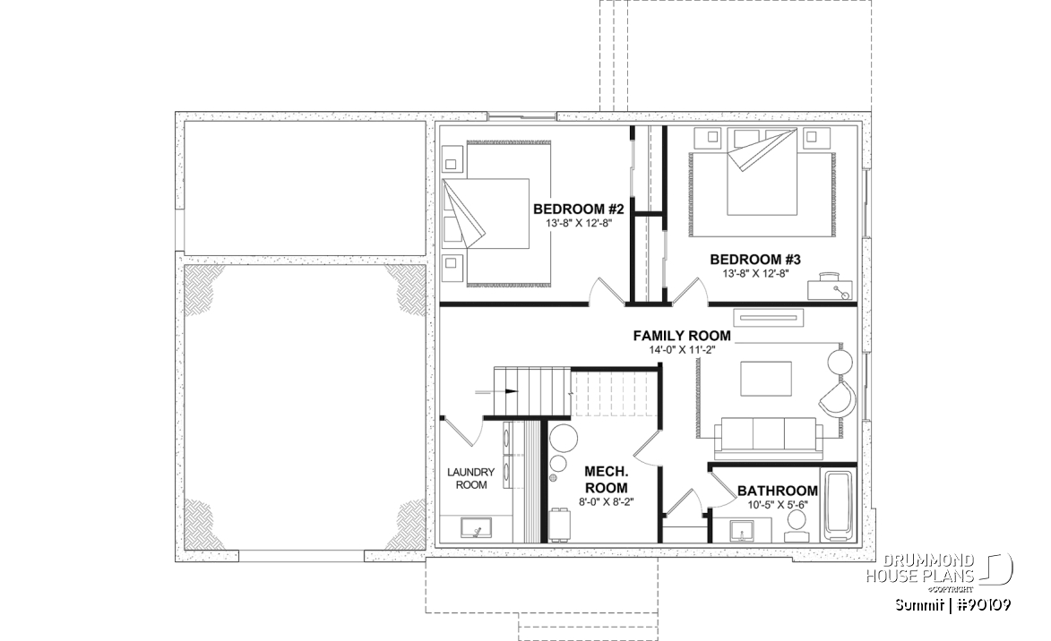Finished basement - Modern eco-friendly house plan with a greehouse and a private master bedroom and home office on second floor - Summit