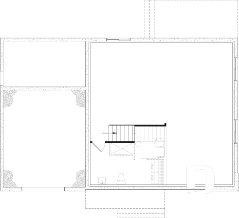 Unfinished basement - Modern eco-friendly house plan with a greehouse and a private master bedroom and home office on second floor - Summit