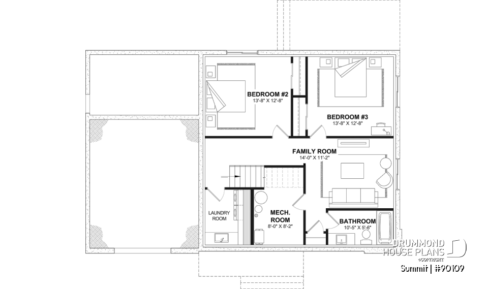Unfinished basement (Optional $) - Modern eco-friendly house plan with a greehouse and a private master bedroom and home office on second floor - Summit
