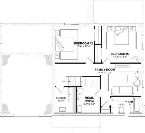 Unfinished basement (Optional $) - Modern eco-friendly house plan with a greehouse and a private master bedroom and home office on second floor - Summit