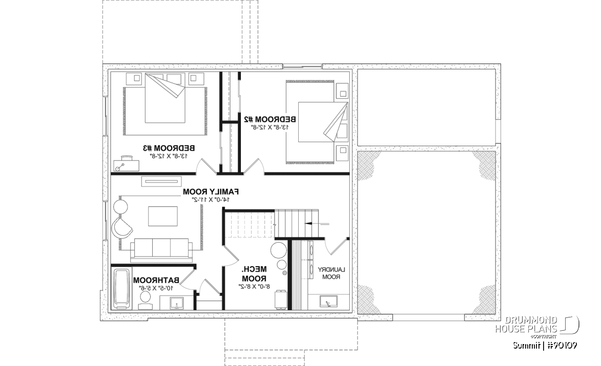 Unfinished basement (Optional $) - Modern eco-friendly house plan with a greehouse and a private master bedroom and home office on second floor - Summit