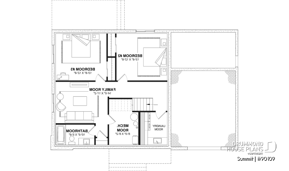 Unfinished basement (Optional $) - Modern eco-friendly house plan with a greehouse and a private master bedroom and home office on second floor - Summit