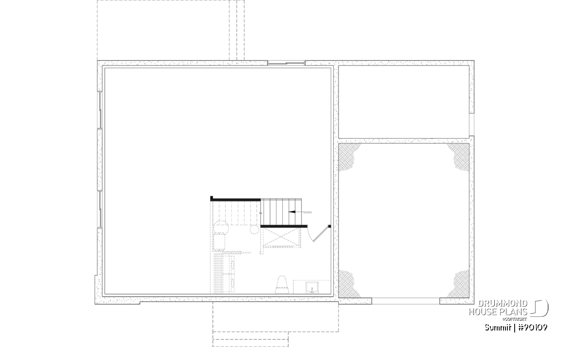 Unfinished basement - Modern eco-friendly house plan with a greehouse and a private master bedroom and home office on second floor - Summit