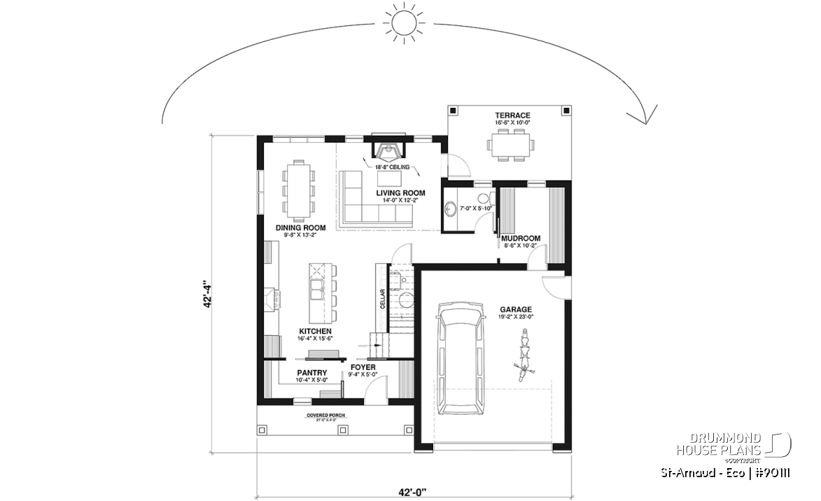 1st level - Eco-friendly Farmhouse style plan, 3 bedrooms, office, garage and nice sheltered terrace - St-Arnaud - Eco