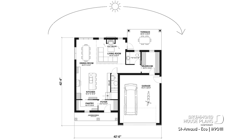 1st level - Eco-friendly Farmhouse style plan, 3 bedrooms, office, garage and nice sheltered terrace - St-Arnaud - Eco