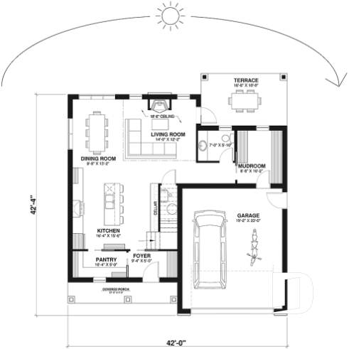 1st level - Eco-friendly Farmhouse style plan, 3 bedrooms, office, garage and nice sheltered terrace - St-Arnaud - Eco