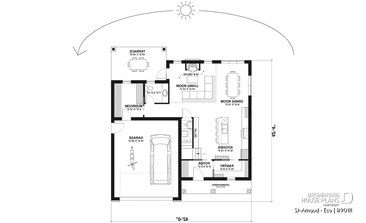 1st level - Eco-friendly Farmhouse style plan, 3 bedrooms, office, garage and nice sheltered terrace - St-Arnaud - Eco