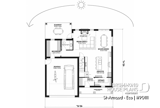 1st level - Eco-friendly Farmhouse style plan, 3 bedrooms, office, garage and nice sheltered terrace - St-Arnaud - Eco
