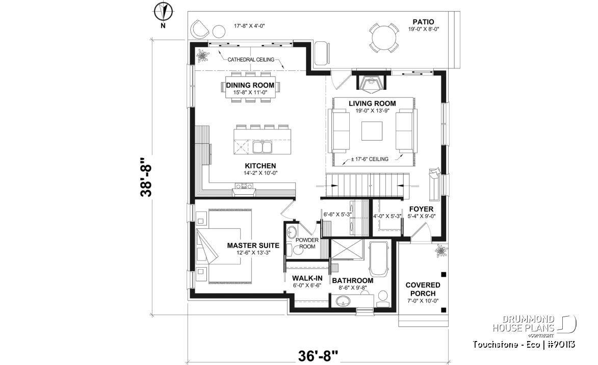 1st level - Eco-friendly Cottage plan, panoramic view, 3 to 5 beds, cathedral ceiling, finished basement (*optional $) - Touchstone - Eco