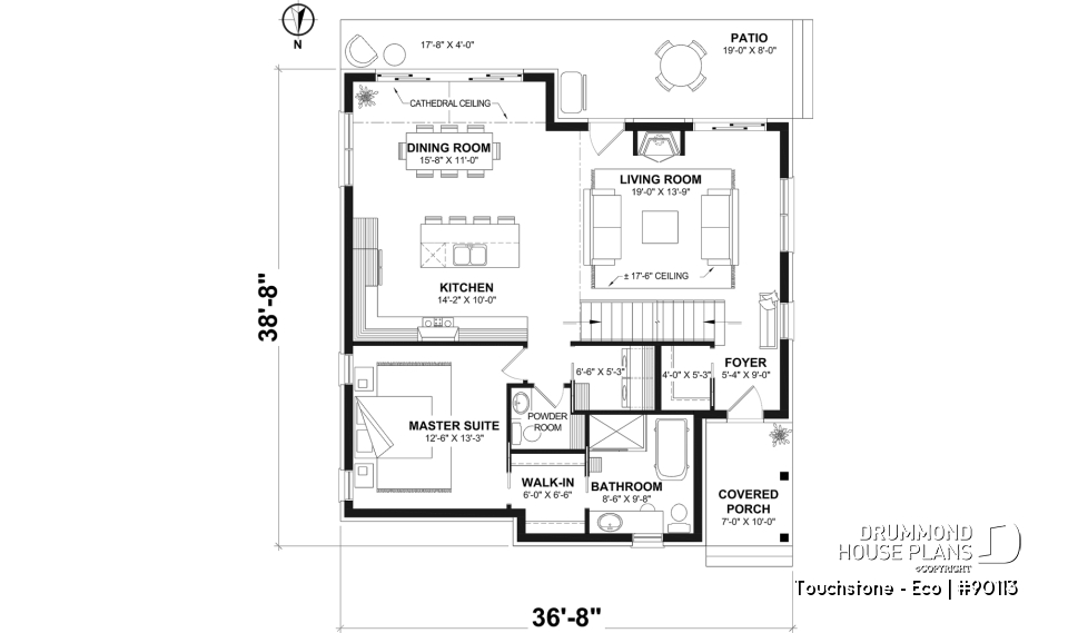 1st level - Eco-friendly Cottage plan, panoramic view, 3 to 5 beds, cathedral ceiling, finished basement (*optional $) - Touchstone - Eco