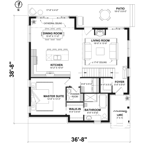 1st level - Eco-friendly Cottage plan, panoramic view, 3 to 5 beds, cathedral ceiling, finished basement (*optional $) - Touchstone - Eco