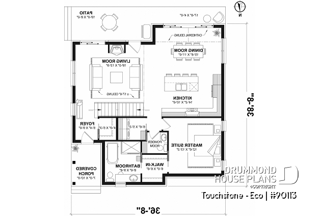 1st level - Eco-friendly Cottage plan, panoramic view, 3 to 5 beds, cathedral ceiling, finished basement (*optional $) - Touchstone - Eco