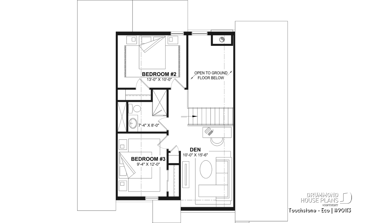 2nd level - Eco-friendly Cottage plan, panoramic view, 3 to 5 beds, cathedral ceiling, finished basement (*optional $) - Touchstone - Eco