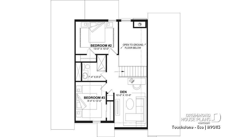 2nd level - Eco-friendly Cottage plan, panoramic view, 3 to 5 beds, cathedral ceiling, finished basement (*optional $) - Touchstone - Eco